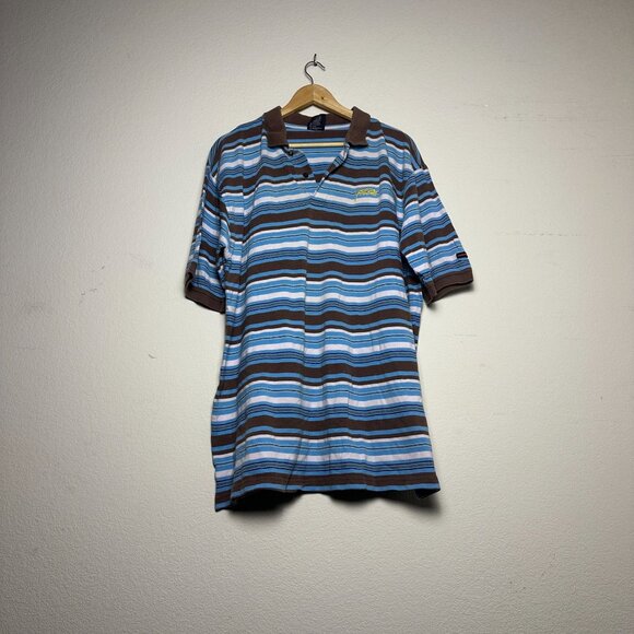 Fubu The Collection Polo Shirt Collared Y2k Men 2XL Stripped Blue Brown Street - Picture 1 of 13